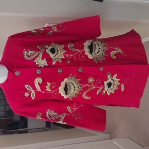 INDIGO MOON Red &Black Floral coat size small